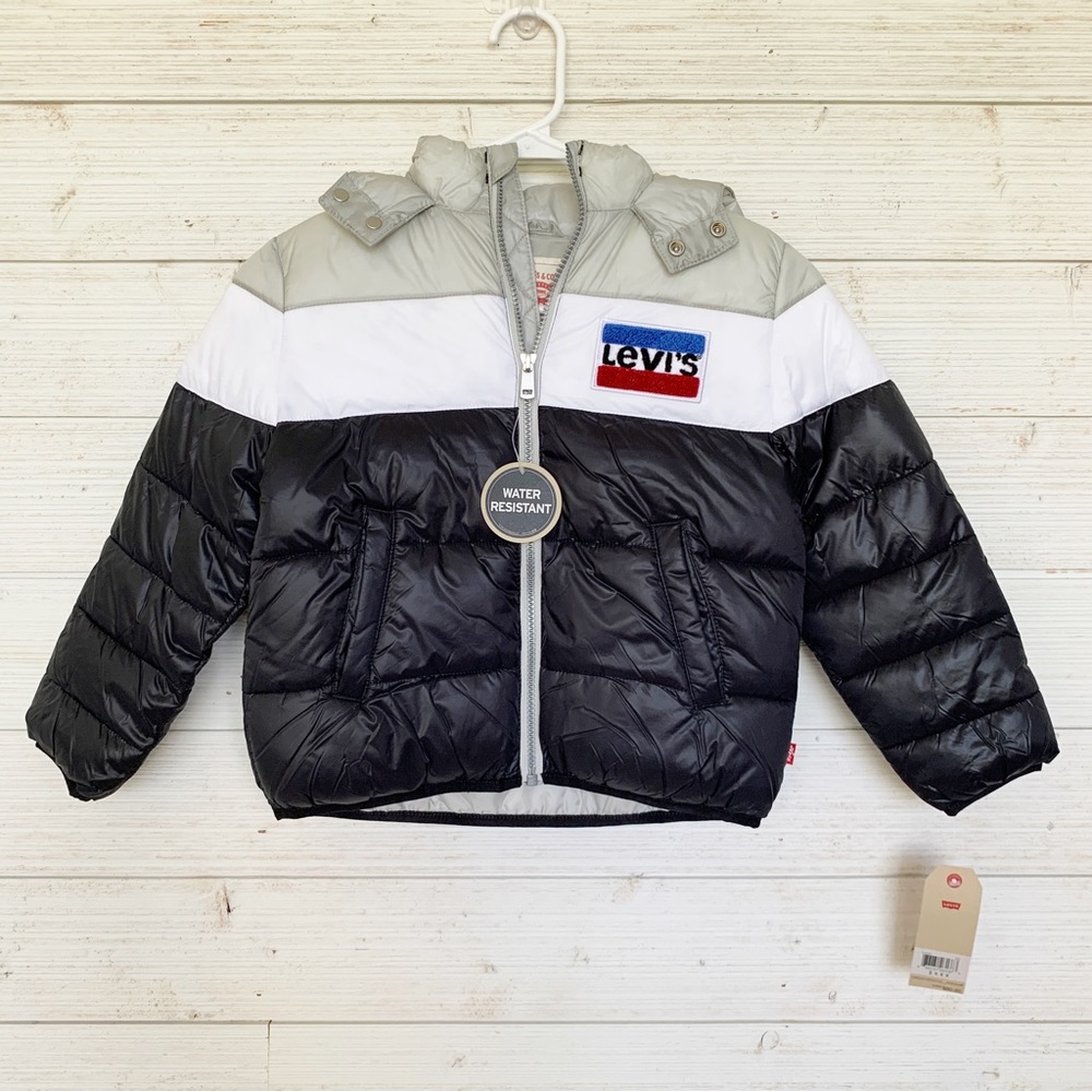 NWT Levi's Kid's Color Block Patch Puffer Jacket Size 6 Water Resistant